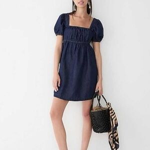 J. Crew NWT Women’s Square Neck Puff Sleeve Denim Mini Dress- Size 8